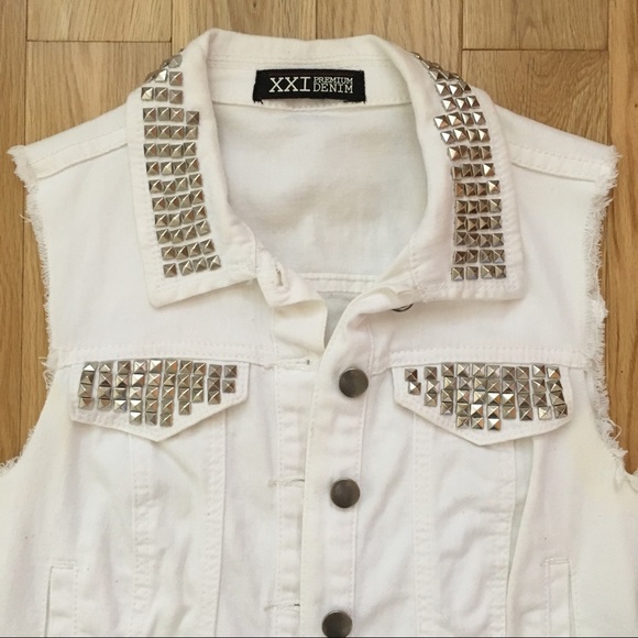 White Jean Mini Vest With Studded Detail - Picture 2 of 7